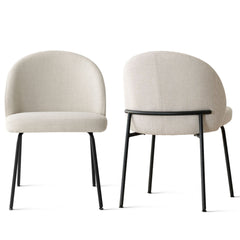 Side Chairs, Set of 2, Beige Polyester with Black Metal Legs