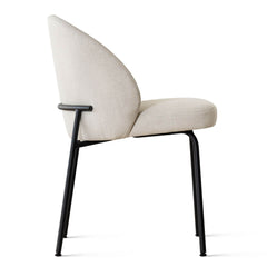 Side Chairs, Set of 2, Beige Polyester with Black Metal Legs
