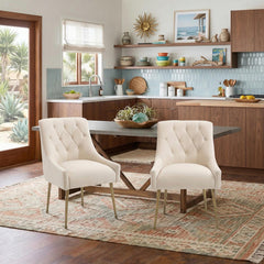 Side Chairs, Set of 2, Beige Velvet, Gold Metal Legs