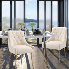 Side Chairs, Set of 2, Beige Velvet, Gold Metal Legs