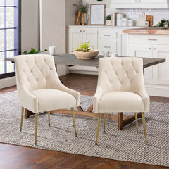 Side Chairs, Set of 2, Beige Velvet, Gold Metal Legs