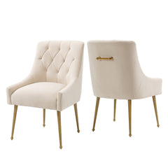 Side Chairs, Set of 2, Beige Velvet, Gold Metal Legs