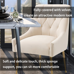 Side Chairs, Set of 2, Beige Velvet, Gold Metal Legs