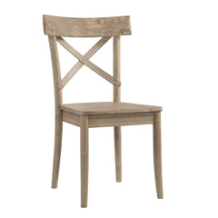 Side Chairs, Set of 2, Beige Wood with Cross Back