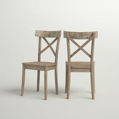 Side Chairs, Set of 2, Beige Wood with Cross Back