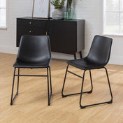Side Chairs, Set of 2, Black Faux Leather, Black Steel Legs