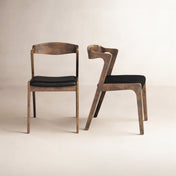 Side Chairs, Set of 2, Black Faux Leather with Rubberwood Frame