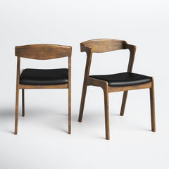 Side Chairs, Set of 2, Black Faux Leather with Rubberwood Frame