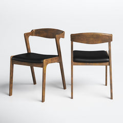 Side Chairs, Set of 2, Black Faux Leather with Rubberwood Frame