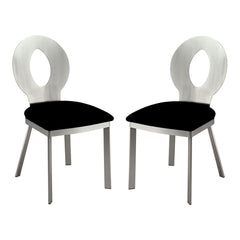 Side Chairs, Set of 2, Black Microfiber Seat, Silver Steel Frame