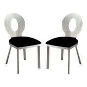 Side Chairs, Set of 2, Black Microfiber Seat, Silver Steel Frame