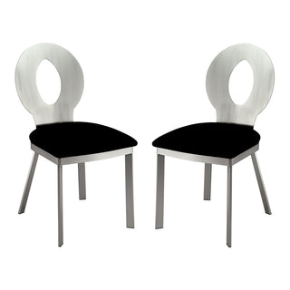 Side Chairs, Set of 2, Black Microfiber Seat, Silver Steel Frame