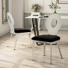 Side Chairs, Set of 2, Black Microfiber Seat, Silver Steel Frame