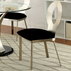 Side Chairs, Set of 2, Black Microfiber Seat, Silver Steel Frame