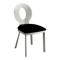 Side Chairs, Set of 2, Black Microfiber Seat, Silver Steel Frame