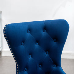 Side Chairs, Set of 2, Blue Velvet, Chrome Metal Legs