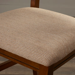 Side Chairs, Set of 2, Brown Solid Wood with Cross Back and Upholstered Seat