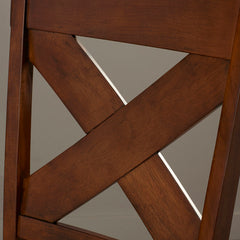 Side Chairs, Set of 2, Brown Solid Wood with Cross Back and Upholstered Seat