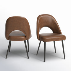 Side Chairs, Set of 2, Brown Upholstered, Matte Black Metal Legs