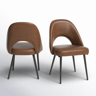 Side Chairs, Set of 2, Brown Upholstered, Matte Black Metal Legs