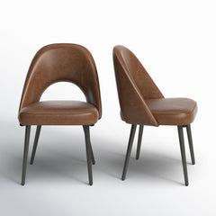 Side Chairs, Set of 2, Brown Upholstered, Matte Black Metal Legs