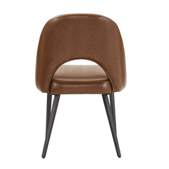 Side Chairs, Set of 2, Brown Upholstered, Matte Black Metal Legs