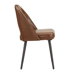 Side Chairs, Set of 2, Brown Upholstered, Matte Black Metal Legs