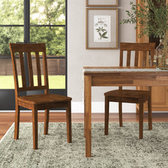 Side Chairs, Set of 2, Caramel Solid Wood with Slat Back