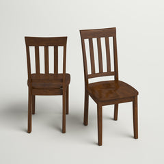Side Chairs, Set of 2, Caramel Solid Wood with Slat Back