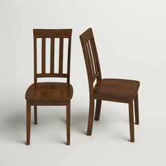 Side Chairs, Set of 2, Caramel Solid Wood with Slat Back