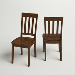 Side Chairs, Set of 2, Caramel Solid Wood with Slat Back