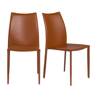 Side Chairs, Set of 2, Cognac Faux Leather with Metal Frame