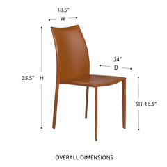 Side Chairs, Set of 2, Cognac Faux Leather with Metal Frame