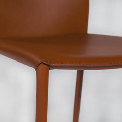 Side Chairs, Set of 2, Cognac Faux Leather with Metal Frame