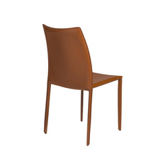 Side Chairs, Set of 2, Cognac Faux Leather with Metal Frame