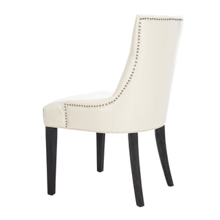 Side Chairs, Set of 2, Cream Upholstered with Rustic Black Birch Legs