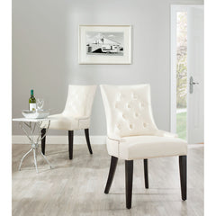 Side Chairs, Set of 2, Cream Upholstered with Rustic Black Birch Legs