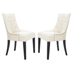 Side Chairs, Set of 2, Cream Upholstered with Rustic Black Birch Legs