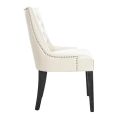 Side Chairs, Set of 2, Cream Upholstered with Rustic Black Birch Legs