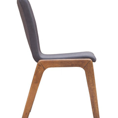 Side Chairs, Set of 2, Dark Gray Polyester, Solid Rubberwood Frame