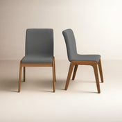 Side Chairs, Set of 2, Dark Gray Polyester, Solid Rubberwood Frame