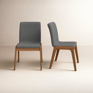 Side Chairs, Set of 2, Dark Gray Polyester, Solid Rubberwood Frame