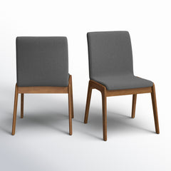Side Chairs, Set of 2, Dark Gray Polyester, Solid Rubberwood Frame