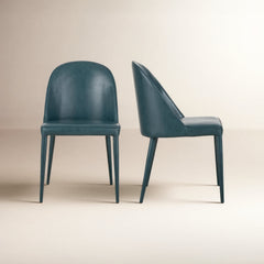 Side Chairs, Set of 2, Dark Teal Faux Leather, Metal Legs