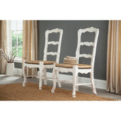 Side Chairs, Set of 2, Distressed White Mahogany with Rush Seat