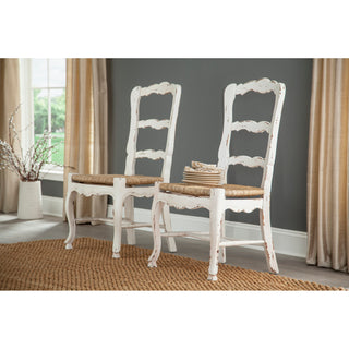 Side Chairs, Set of 2, Distressed White Mahogany with Rush Seat