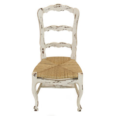 Side Chairs, Set of 2, Distressed White Mahogany with Rush Seat