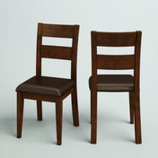 Side Chairs, Set of 2, Faux Leather and Solid Wood, Brown