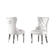 Side Chairs, Set of 2, Faux Leather, Silver Metal Legs