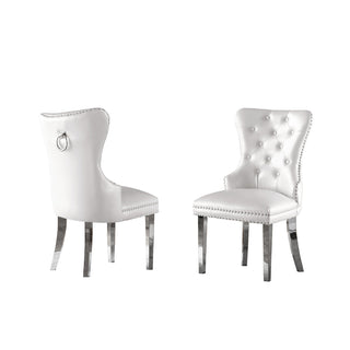Side Chairs, Set of 2, Faux Leather, Silver Metal Legs